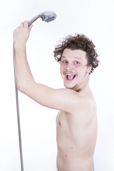 Funny man in the shower — Stock Photo, Image