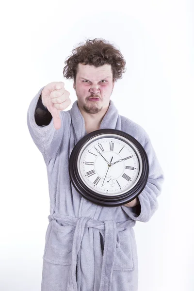 Frightened man with clock — Stock Photo, Image