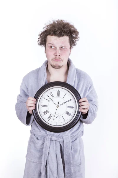 Vystrašený muž s hodinami — Stock fotografie