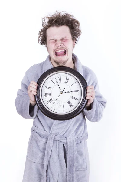 Hombre asustado con reloj —  Fotos de Stock