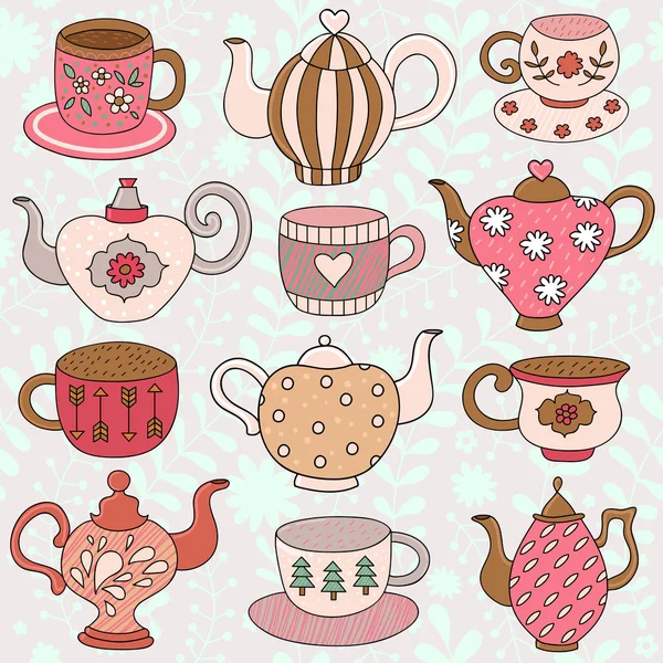 Pattern with tea cups and tea pots Royalty Free Stock Illustrations