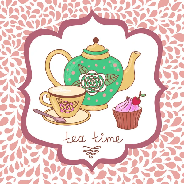 Cute tea time card — Stock Vector