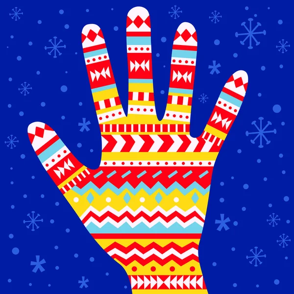 Winter mitten met geometrische ornament. — Stockvector