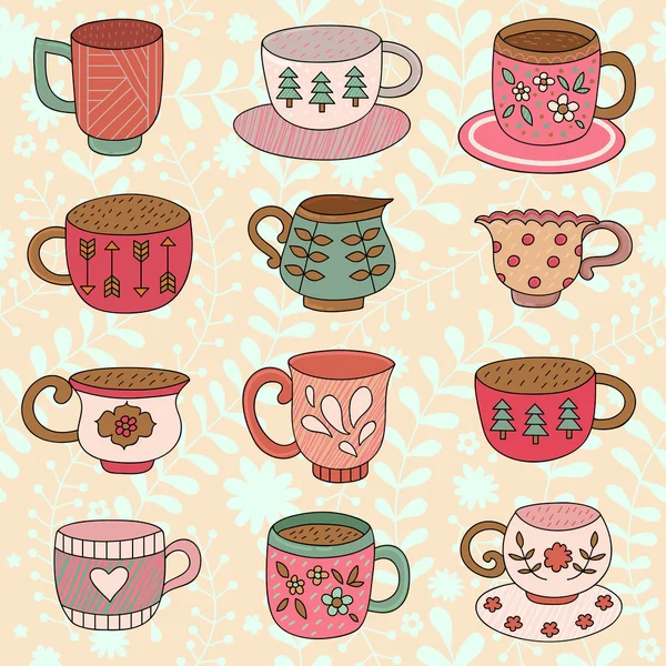 Pattern with tea cups — Stock Vector