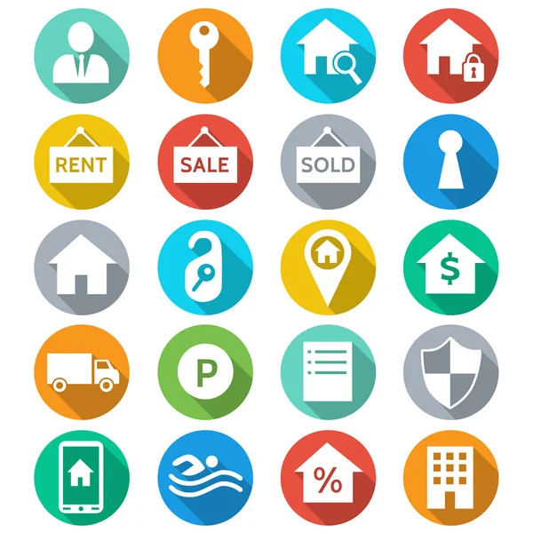 Vivienda y bienes raíces iconos . — Vector de stock