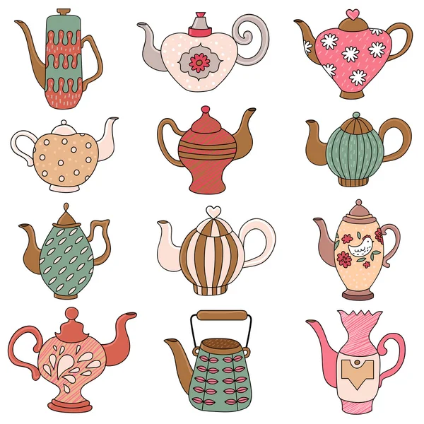 Teapots with doodle elements — Stock Vector