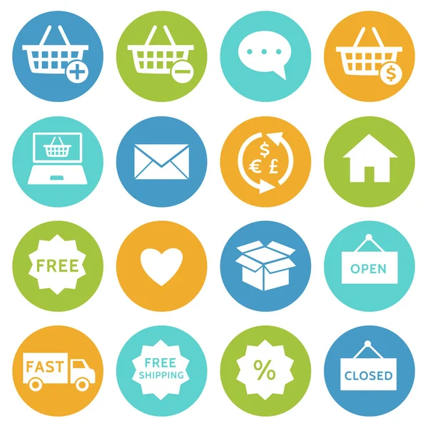 Iconos de compras y comercio electrónico — Vector de stock