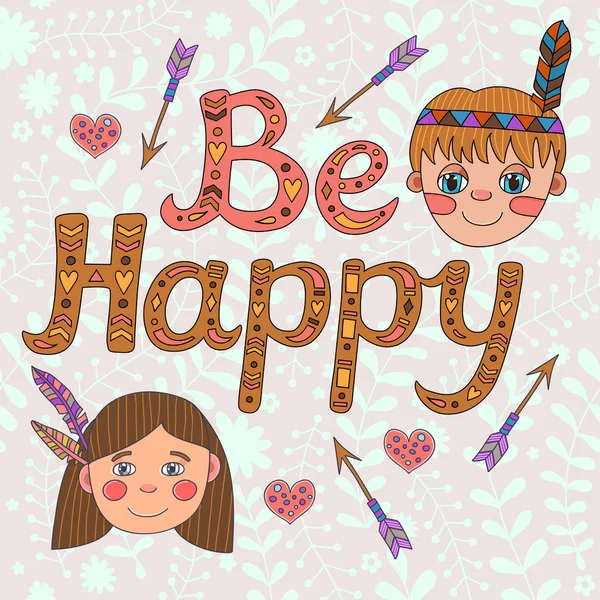 Be happy lettering Greeting Card — Stock Vector