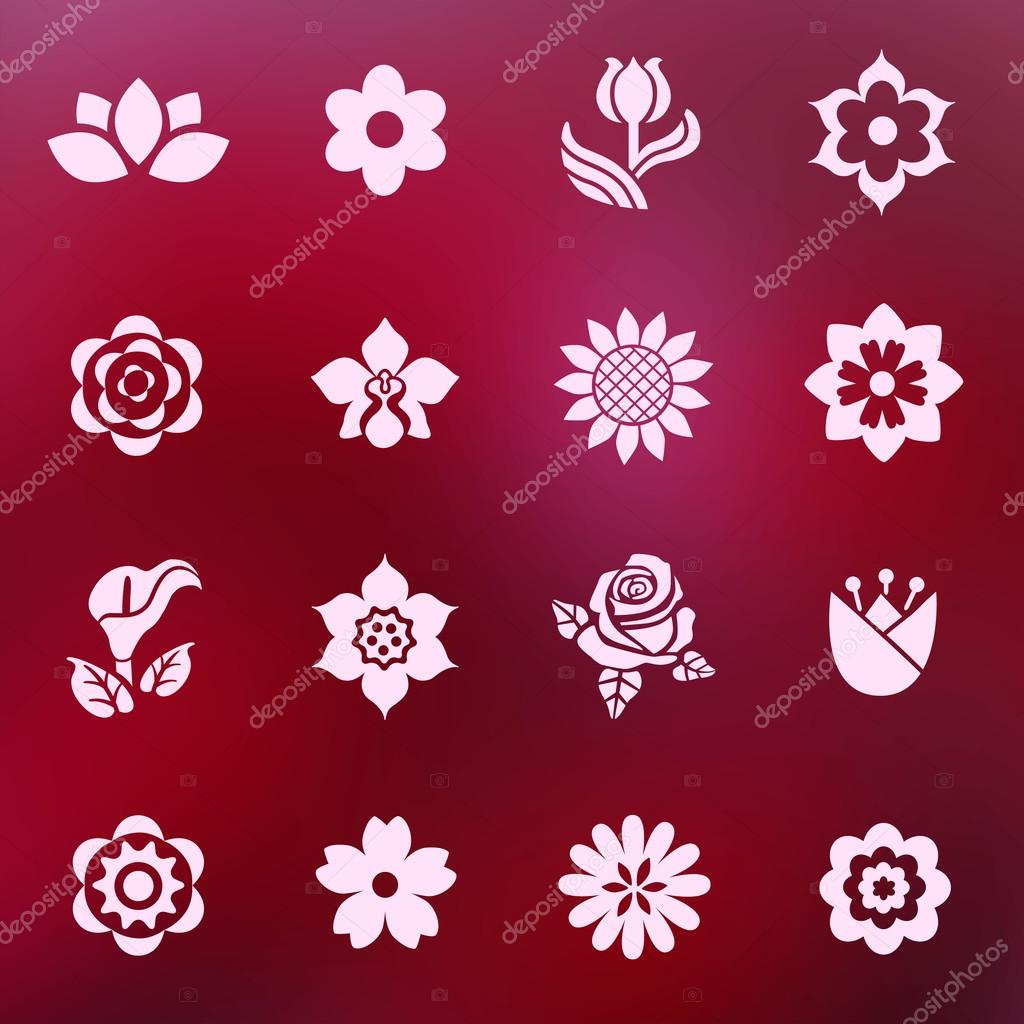 Flower icon set flat style icons on blurred background. Isolated from background. Vector illustration.