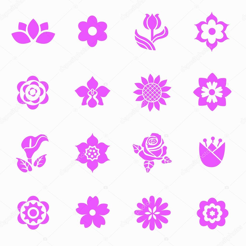 Flower icon set flat style icons. Vector illustration.