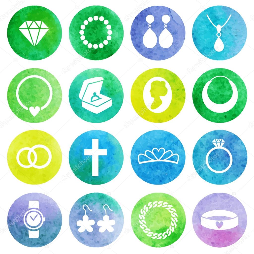 Jewelry watercolor Icons.