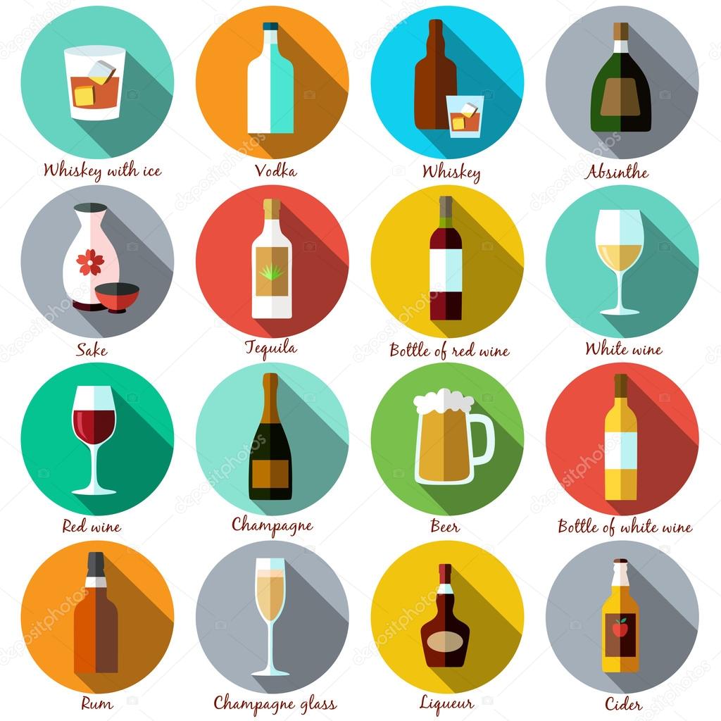 Alcohol drinks icons set. Vector illustration