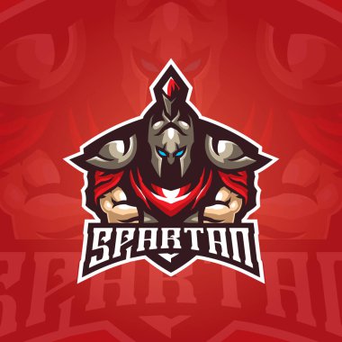 Spartalı maskot logosu tasarım vektörü. Rozet, amblem ve tişört baskısı konsepti. Spor ve esport takımı için Spartalı çizimler.