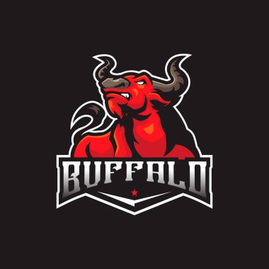 Rozet, amblem ve t-shirt baskısı için modern illüstrasyon konseptine sahip boğa maskotu logosu tasarımı vektörü. Spor takımı için kızgın boğa çizimi.