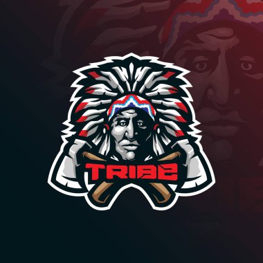 Rozet, amblem ve tişört baskısı için modern illüstrasyon tarzına sahip kabile maskotu logosu tasarımı. Spor takımı için kızgın kabile illüstrasyonu.