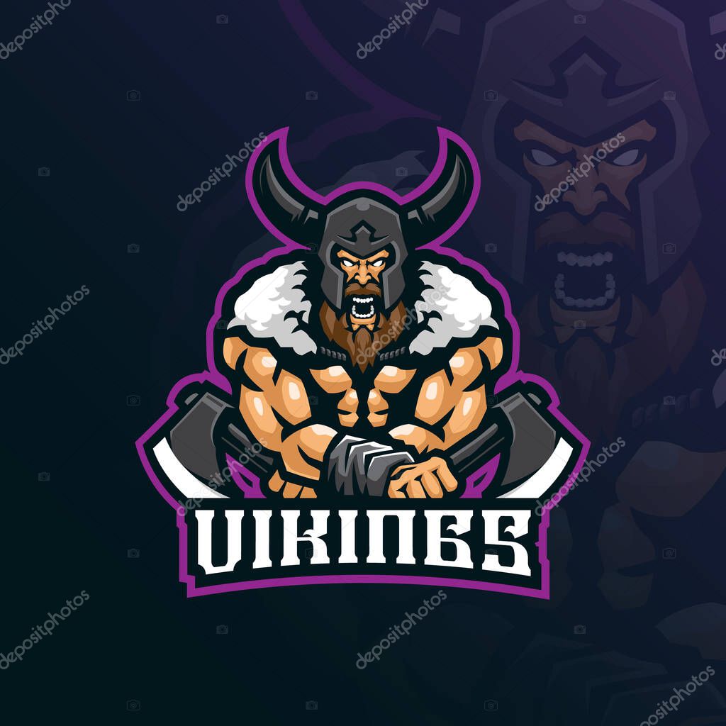 Vikings mascot logo design with modern illustration concept style for badge, emblem and tshirt printing. angry viking illustration for sport and esport team.