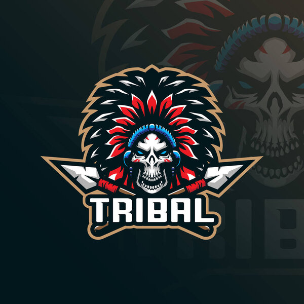 Tribe mascot logo design vector with modern illustration concept style for badge, emblem and t shirt printing. Head tribe illustration for sport team.