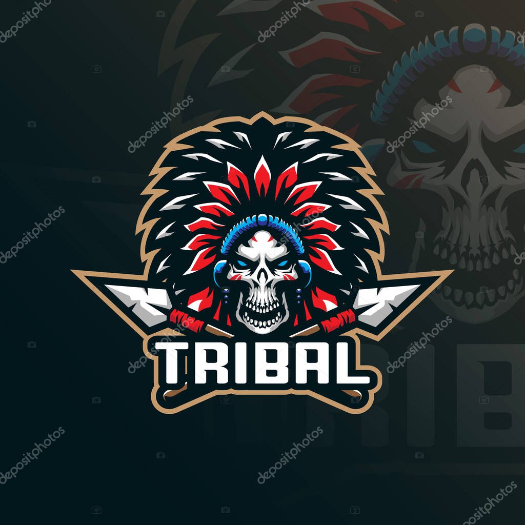 Tribe mascot logo design vector with modern illustration concept style for badge, emblem and t shirt printing. Head tribe illustration for sport team.