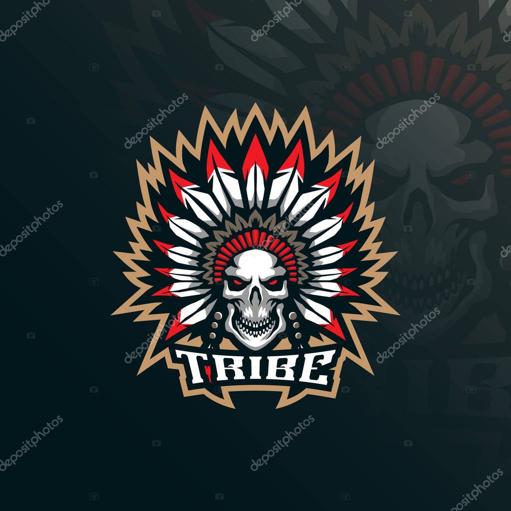 Tribe mascot logo design vector with modern illustration concept style for badge, emblem and tshirt printing. Skull tribe illustration.