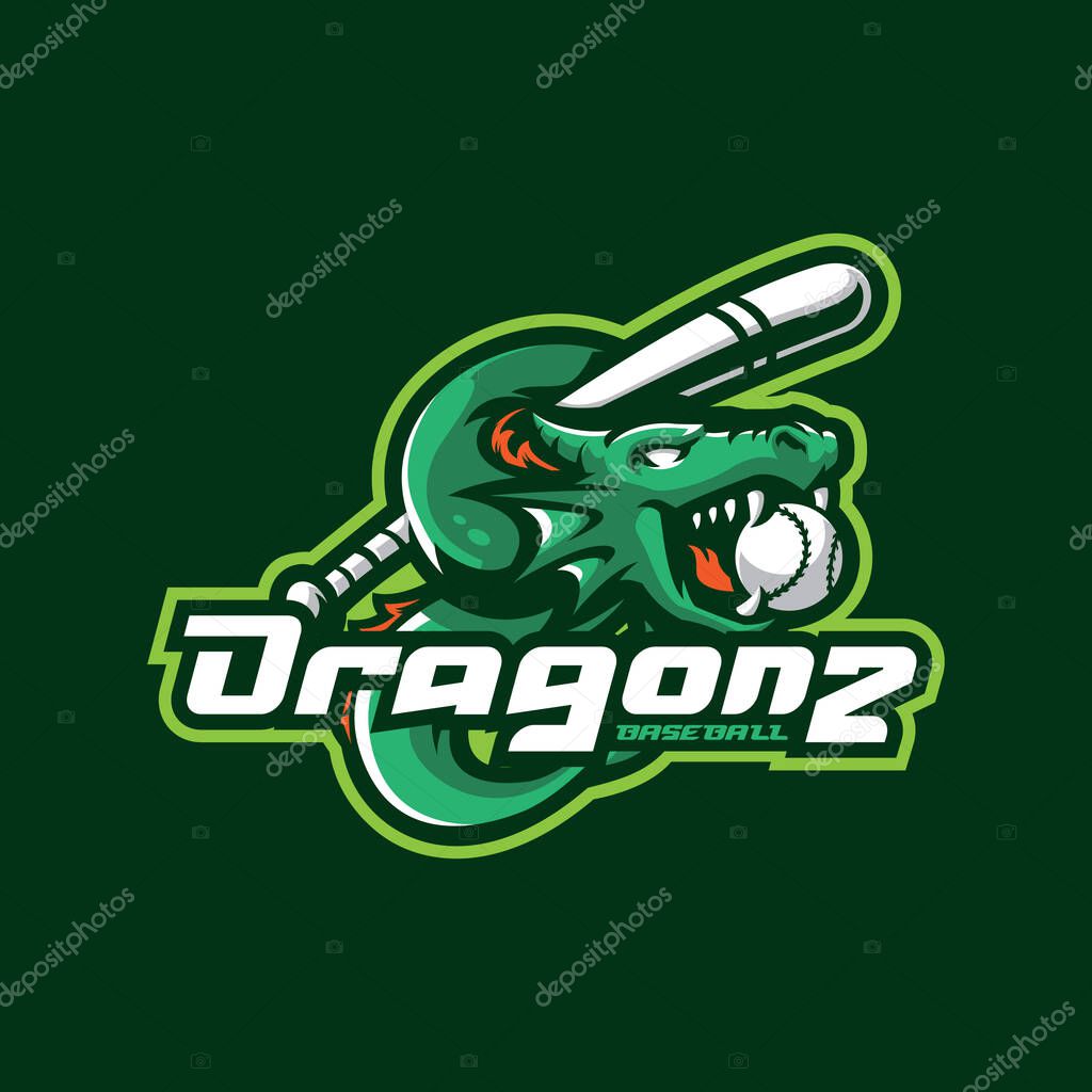 Dragon mascot logo design vector with modern illustration concept style for badge, emblem and t shirt printing. Baseball dragon illustration for sport and esport team.