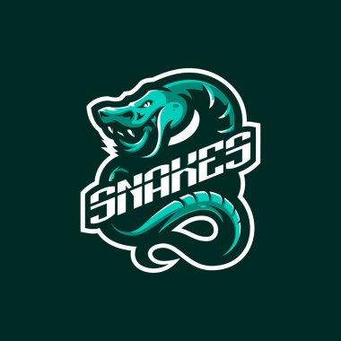 Rozet, amblem ve t-shirt baskısı için modern illüstrasyon konsepti olan yılan maskotu logo tasarımı vektörü. Spor takımı için yılan illüstrasyonu.