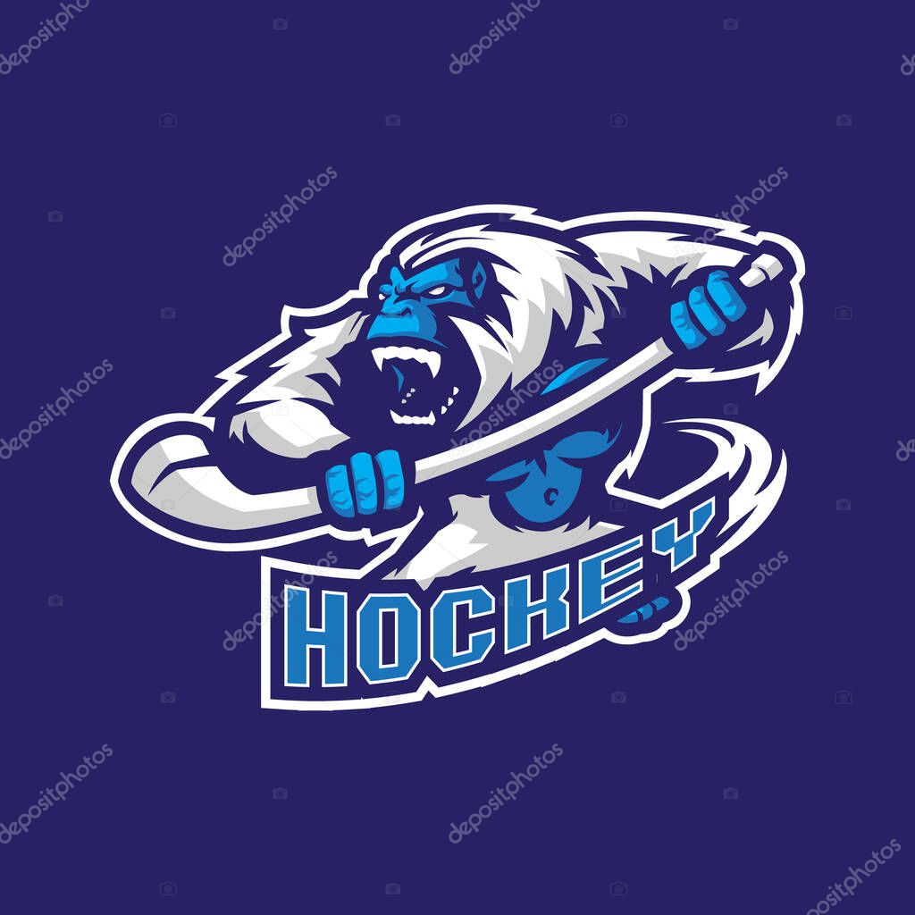 Yeti mascot logo design vector with modern illustration concept style for badge, emblem and t shirt printing. Yeti hockey illustration for sport team.
