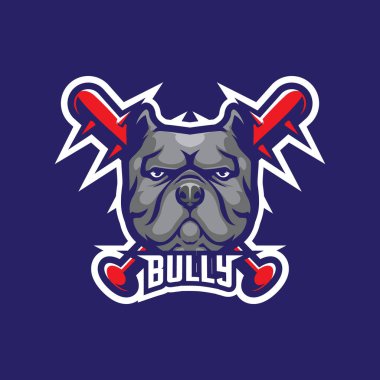 Rozet, amblem ve t-shirt baskısı için modern illüstrasyon konsepti olan köpek maskotu logosu tasarımı vektörü. Spor takımı için zorba köpek illüstrasyonu.