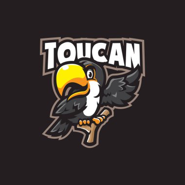 Rozet, amblem ve t-shirt baskısı için modern illüstrasyon konsepti olan Toucan maskot logo tasarım vektörü. Akıllı Toucan illüstrasyonu.