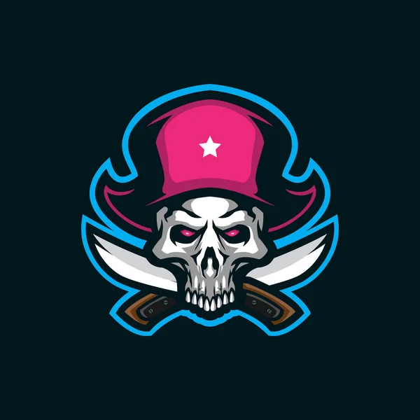 Skull Piratas Mascote Logotipo Design Vetor Com Estilo Conceito Ilustração —  Vetores de Stock