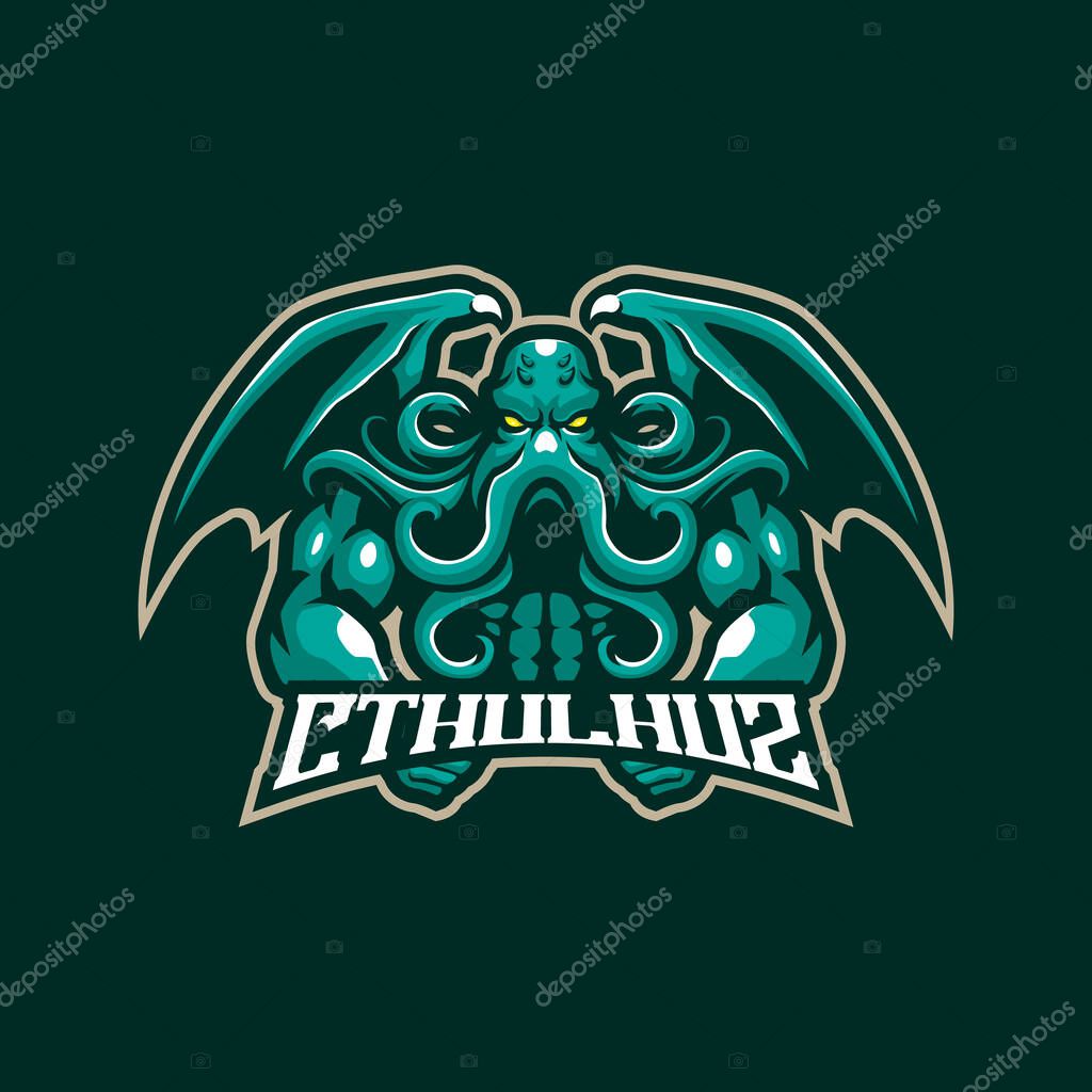 Cthulhu mascot logo design vector with modern illustration concept style for badge, emblem and t shirt printing. Cthulhu kraken illustration.