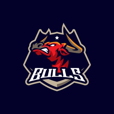 Boğa maskotu logosu tasarım vektörü. Spor takımı için boğa rozeti illüstrasyonu.