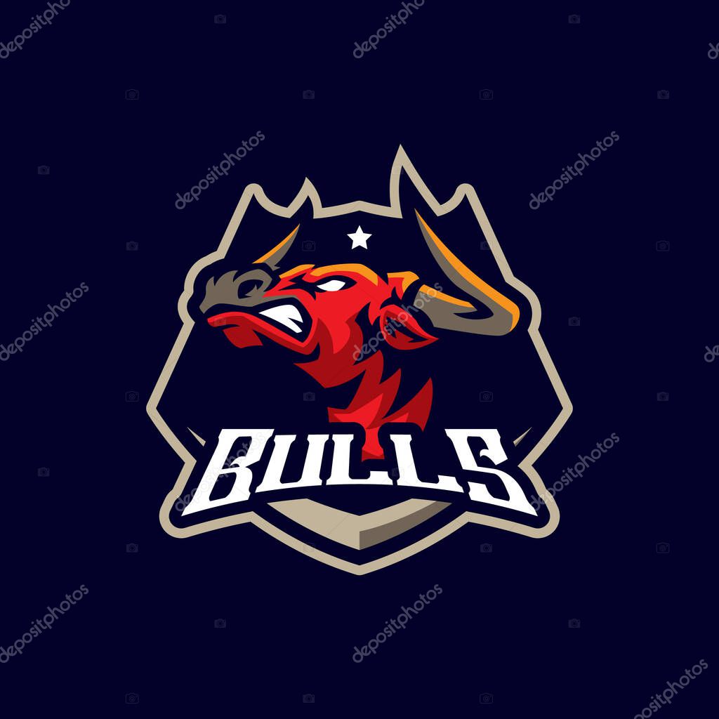 Bull mascot logo design vector. Bull badge illustration for sport team.