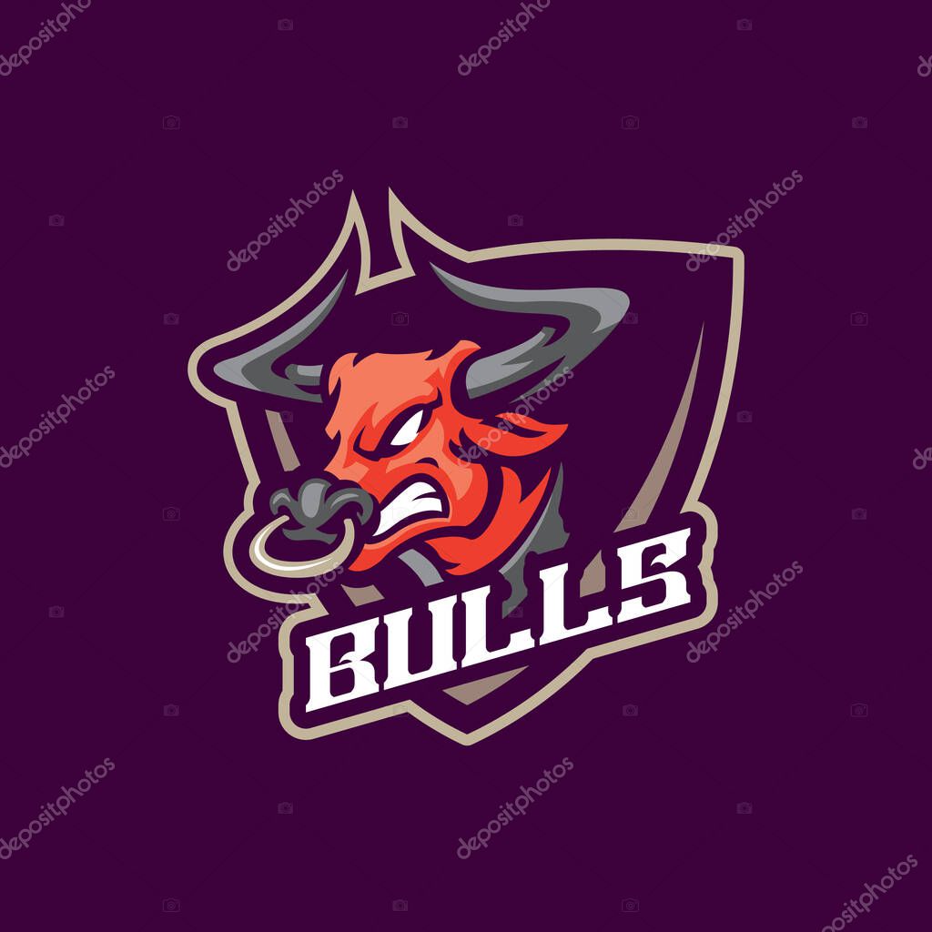 Bull mascot logo design vector. Bull head illustration for sport team.