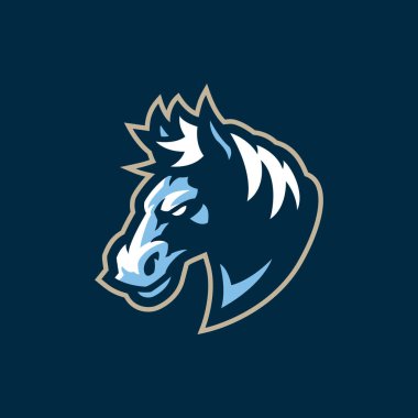 At maskotu logosu tasarım vektörü. Spor ve esport takımı için at başı illüstrasyonu.