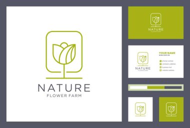 Çizgi sanatı tarzında çiçek logosu tasarımı. Logolar spa, güzellik salonu, dekorasyon ve butik için kullanılabilir. ve kartvizit Premium Vektörü.