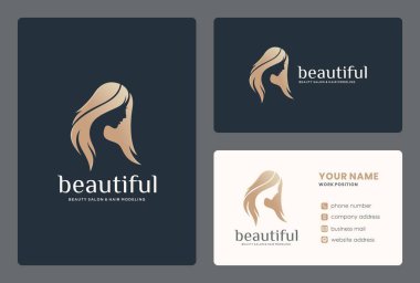 Zarif kadın yüzü / güzel stüdyo logosu. Kartvizit desenli..