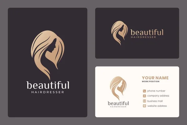 Cara Mulher Elegante Salão Beleza Design Logotipo Cabeleireiro Com Modelo — Vetor de Stock