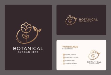 Botanik, güzellik salonu, kaplıca, kozmetik, parfüm, bahçıvan için kartvizit içeren zarif çiçek logosu tasarımı.