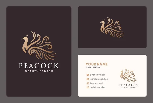 Elegant Illustration Peacock Logo Design Business Card Beauty Salon Spa — Stock Vector