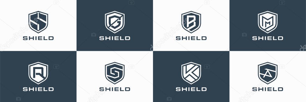 Set of shield logo design. illustrations of shield icon with letter.