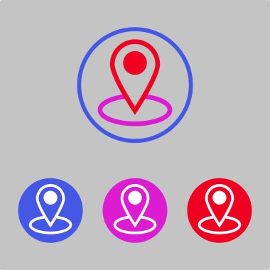 Gri arkaplanda çok renkli konum simgeleri ve vektör illüstrasyonu izole edildi.