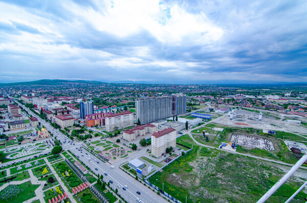 Грозный, Чечня - 05.10.2021: Панорама города взята сверху