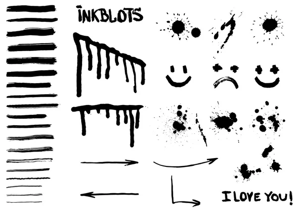 Inkblots, fırçalar, noktalar, desenleri, gülümsüyor, oklar ve vektör ayetlerine.