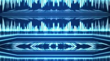 Mavi renk Dansçı Çubukları ve müzik ses dalgası oluşturma perspektifi, olaylar ve kulüpler için mavi arkaplan üzerinde eşitleyiciler.