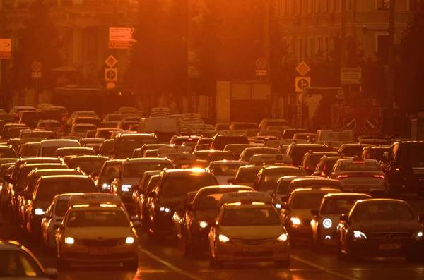 Trafic Stad Zonsondergang Wazig Beeld — Stockfoto