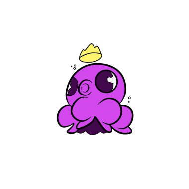 Ahtapot Kawai 'nin vektör çizimi. Kawai ahtapotunun maskotu. Düz dizayn. Güzel kawai ahtapot logosu. Tişört logosu için uygun