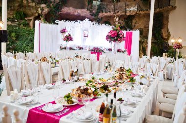 Muhteşem düğün tablo çiçek ve gıdalar ile pembe tarzı