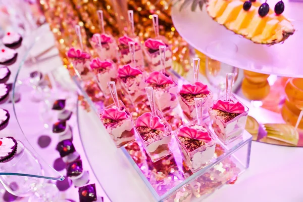 stock image Awesome wedding reception of food and drink with various pink li