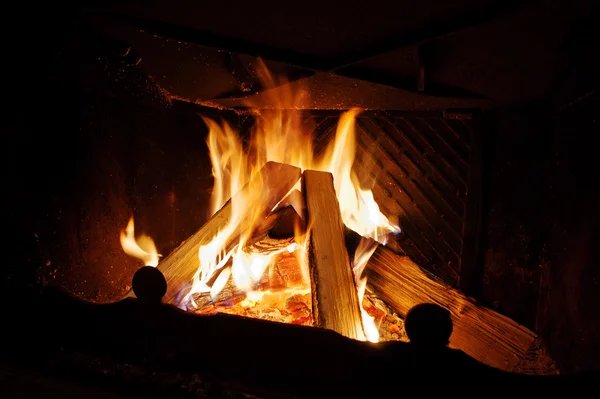 Background warm fire in the fireplace home — Stock Photo, Image