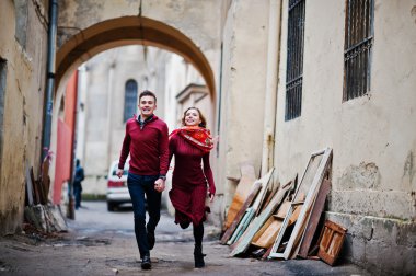 Aşk St kırmızı bir elbise genç güzel şık moda Çift